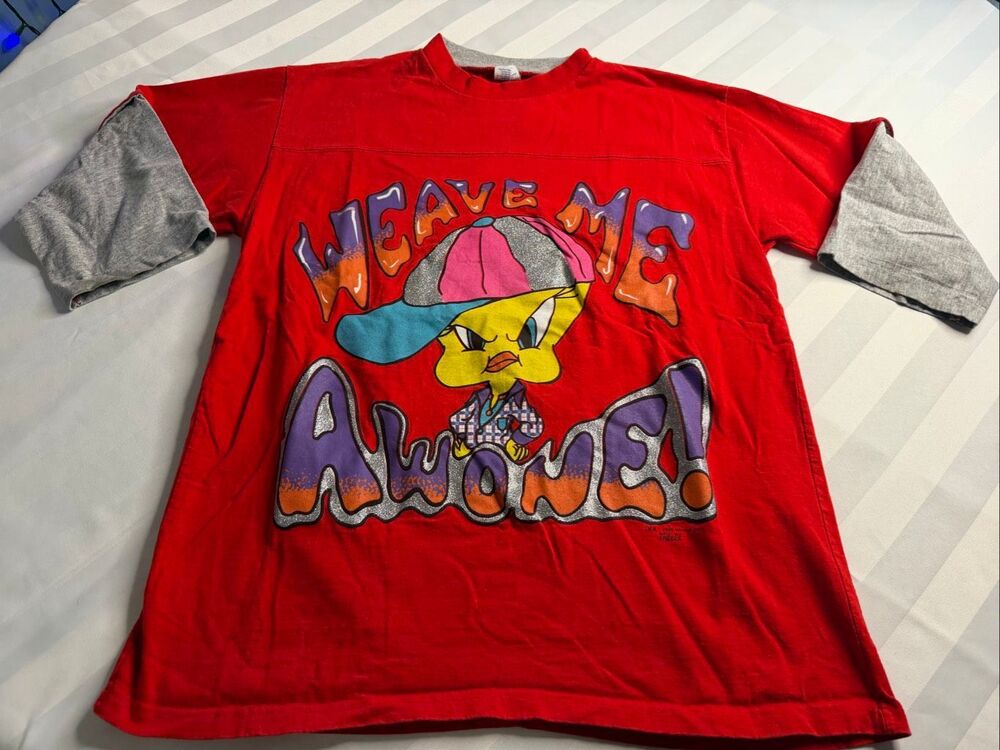 Looney Tunes 90s Vintage Freeze Tweety Bird Layered Weave Me Awone T Shirt XL